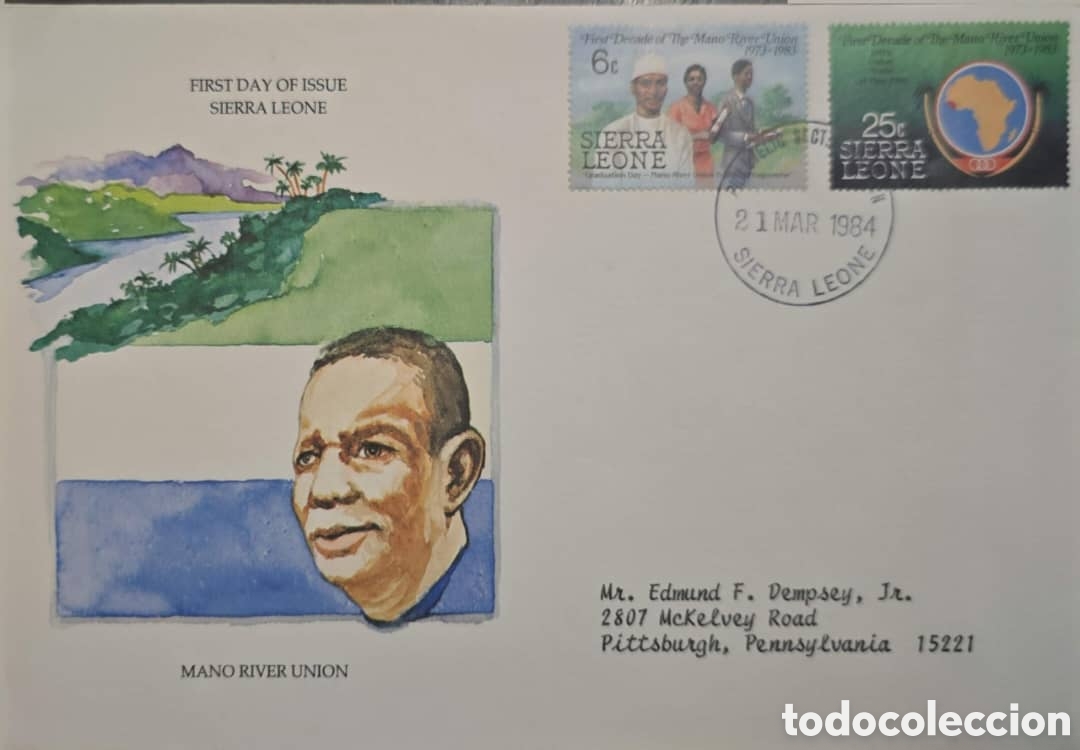 Sellos: CA)Sierra Leone.postmarked on March 21, 1984, celebrating the First Decade of the Mano River Union (