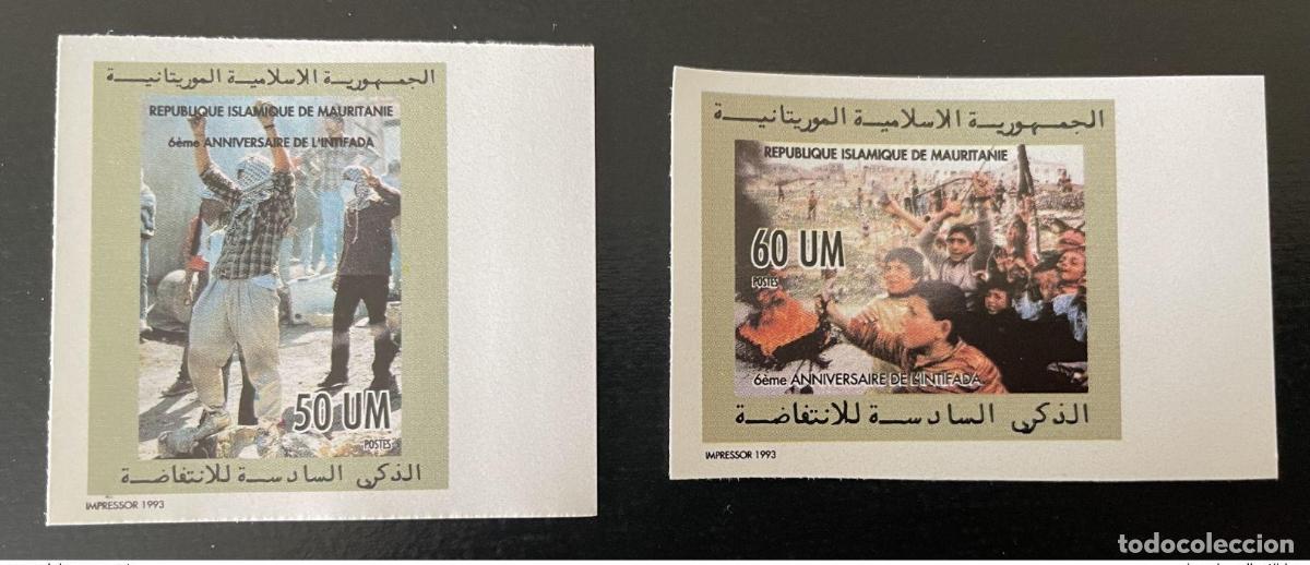 Sellos: Mauritania 1993 ND IMPERF Mi. 1006 - 1007 6&ordm; aniversario de la Intifada 2 val.