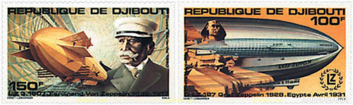 Sellos: 70612 MNH DJIBOUTI 1980 80 ANIVERSARIO DEL PRIMER VUELO DEL ZEPPELIN