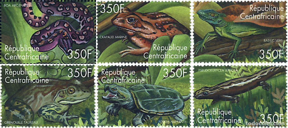 Sellos: 375703 MNH CENTROAFRICANA 2001 REPTILES Y ANFIBIOS DE AFRICA CENTRAL