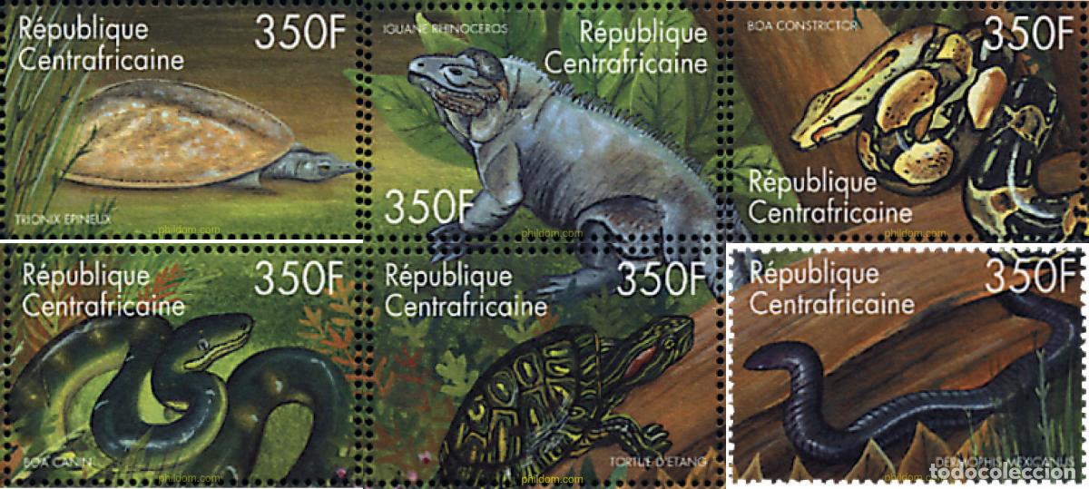 Sellos: 375707 MNH CENTROAFRICANA 2001 REPTILES Y ANFIBIOS DE AFRICA CENTRAL