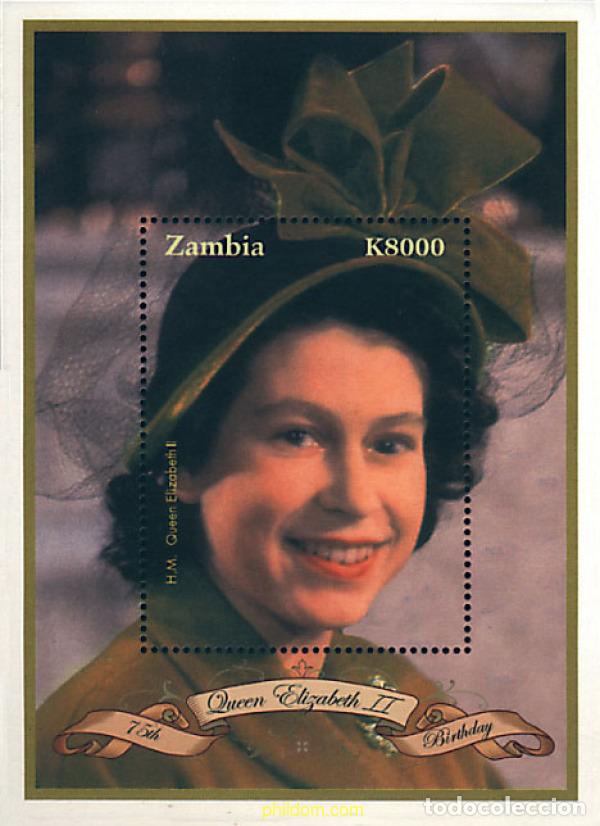 Sellos: 80534 MNH ZAMBIA 2001 75 ANIVERSARIO DE LA REINA ISABEL II