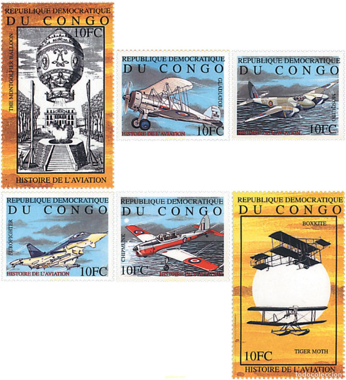 Sellos: 571966 MNH CONGO. Rep&uacute;blica democr&aacute;tica 2001 HISTORIA DE LA AVIACION