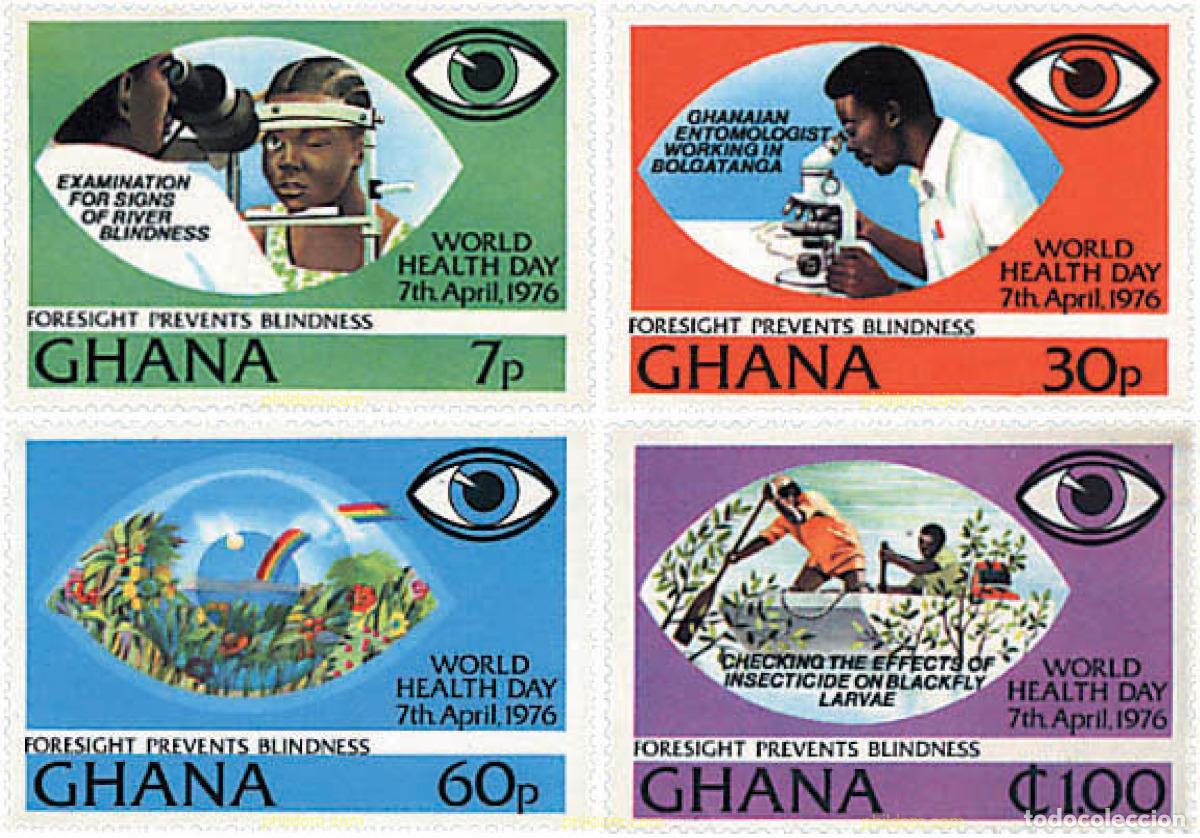 Sellos: 134656 MNH GHANA 1976 DIA MUNDIAL DE LA SALUD. PREVENCION DE LA CEGUERA