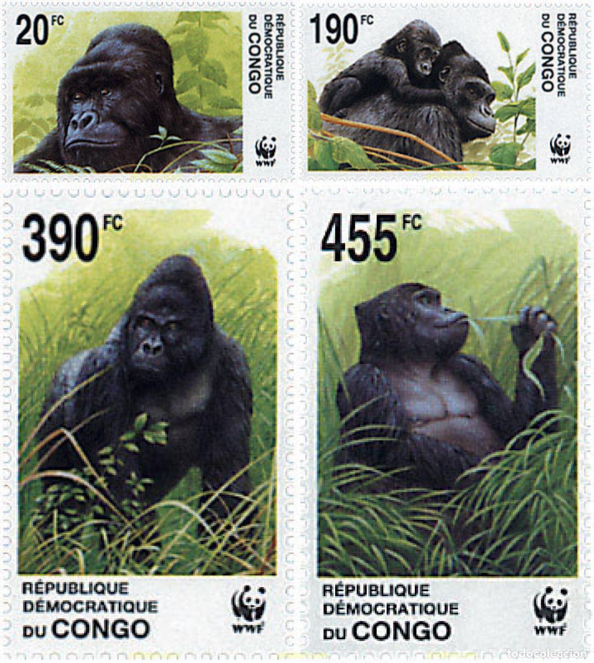 Sellos: 117252 MNH CONGO. Rep&uacute;blica democr&aacute;tica 2002 WWF. GORILA DE MONTA&Ntilde;A