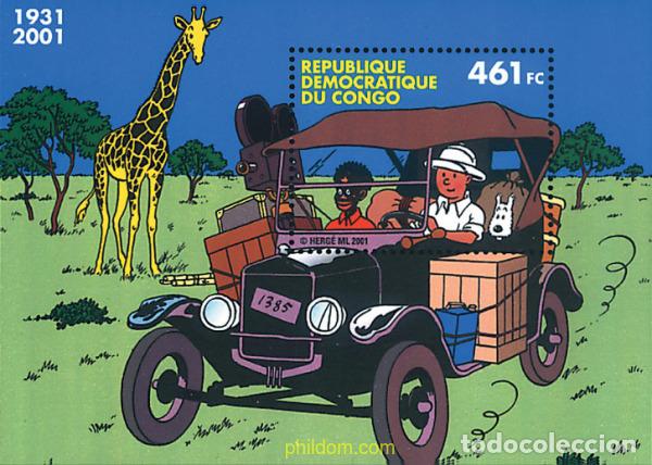 Sellos: 117249 MNH CONGO. Rep&uacute;blica democr&aacute;tica 2001 70 ANIVERSARIO DEL PRIMER ALBUM TINTIN EN EL CONGO,