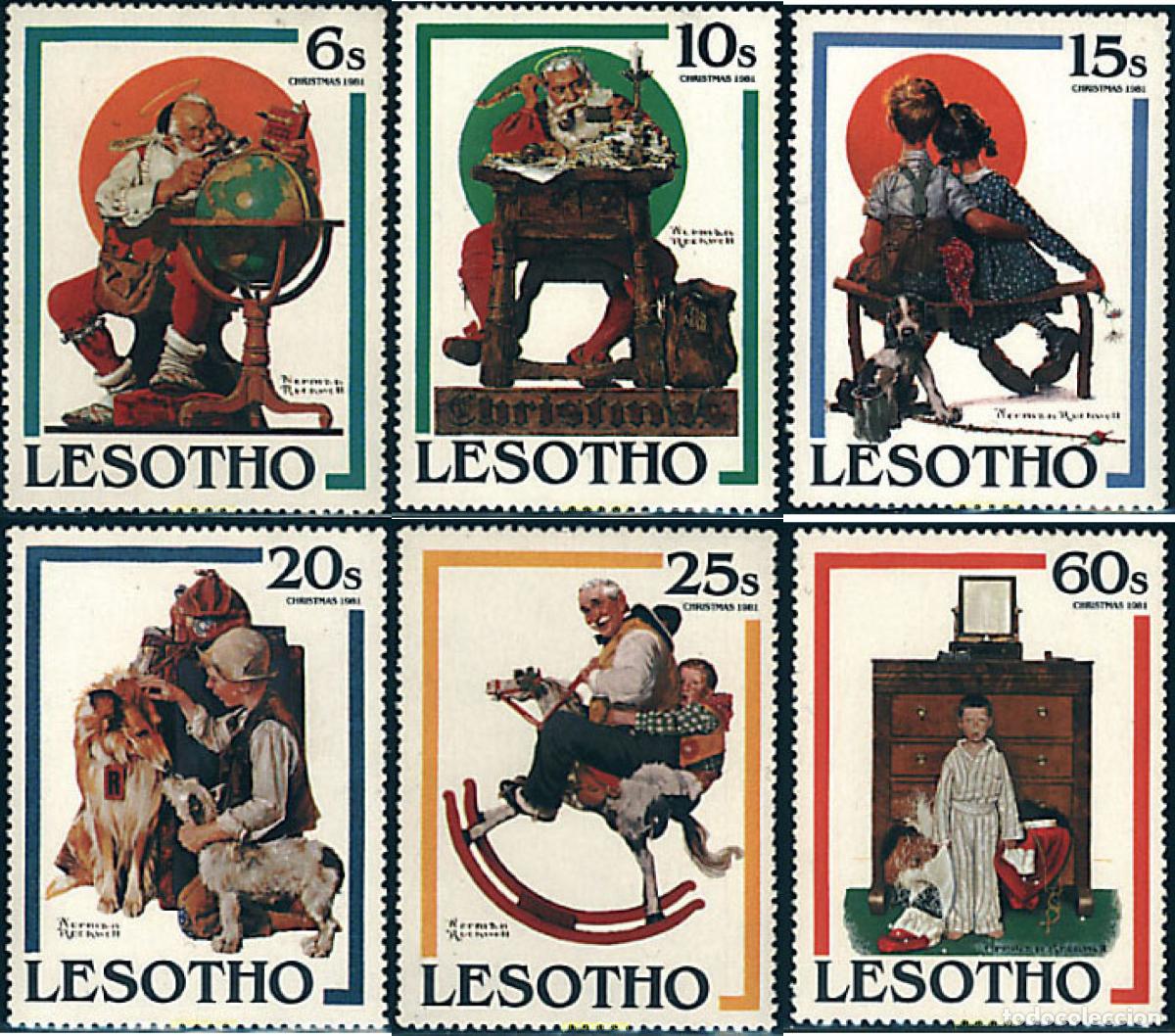 Sellos: 205435 MNH LESOTHO 1981 NAVIDAD. PORTADAS NAVIDE&Ntilde;AS DE NORMAN ROCKWELL