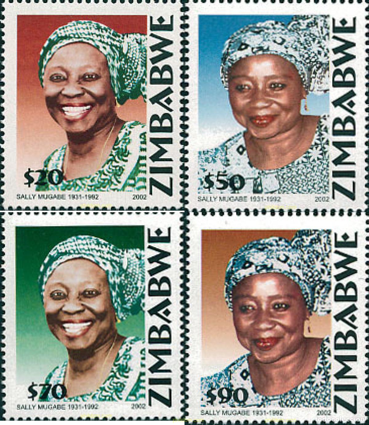 Sellos: 101880 MNH ZIMBABUE 2002 10 ANIVERSARIO DE LA MUERTE DE SALLY MUGABE