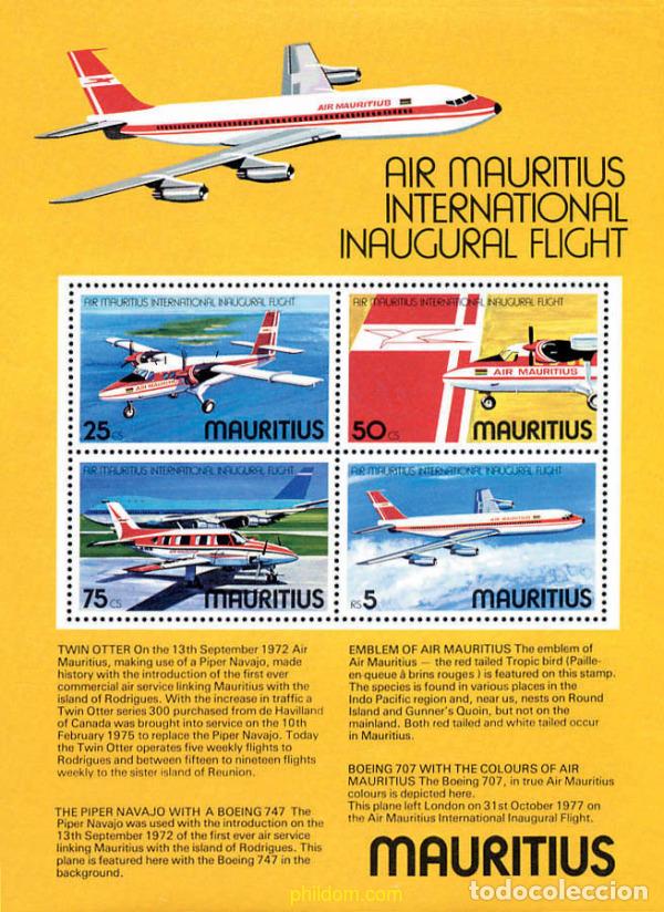 Sellos: 104463 MNH MAURICIO 1977 PRIMER VUELO INTERNACIONAL DE AIR MAURITIUS