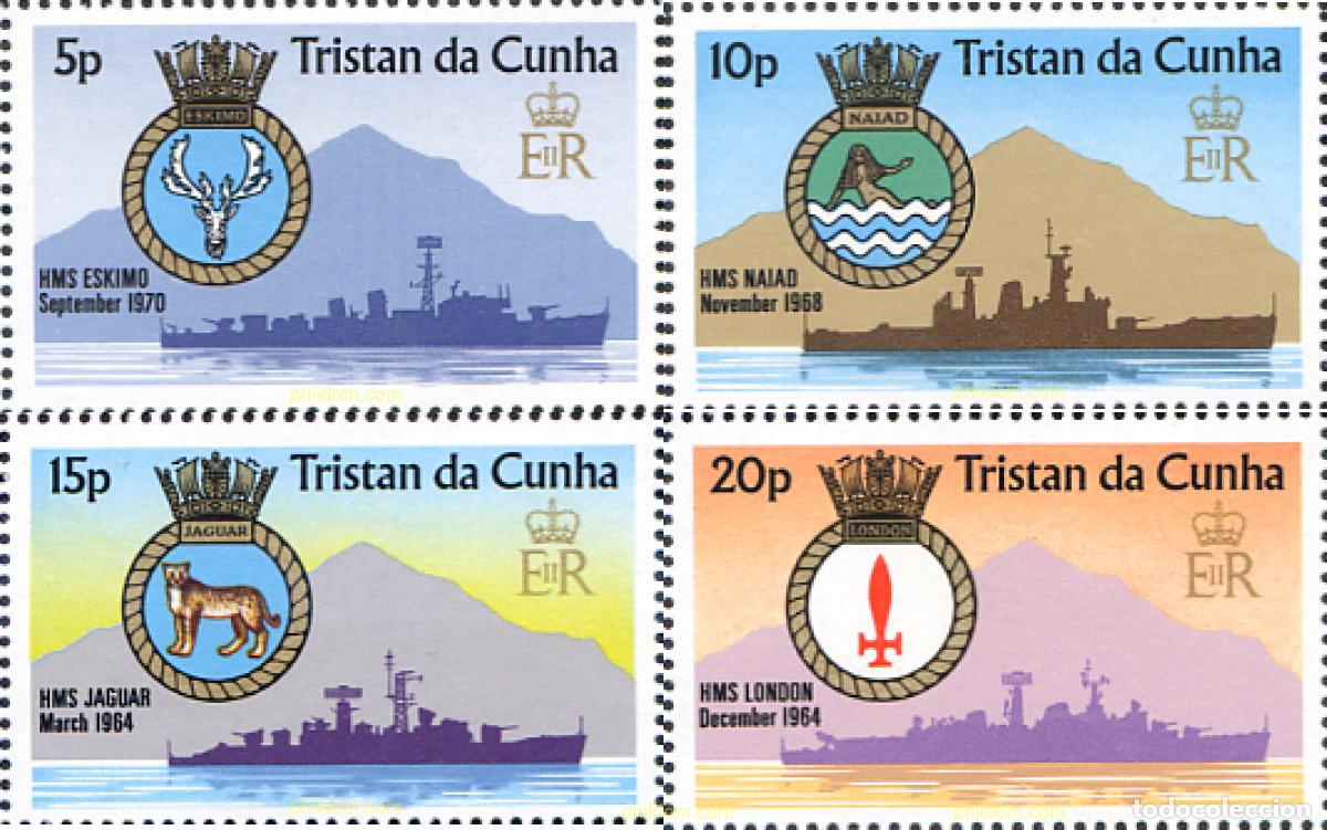 Sellos: 104886 MNH TRISTAN DA CUNHA 1977 BARCOS Y ESCUDOS NAVALES