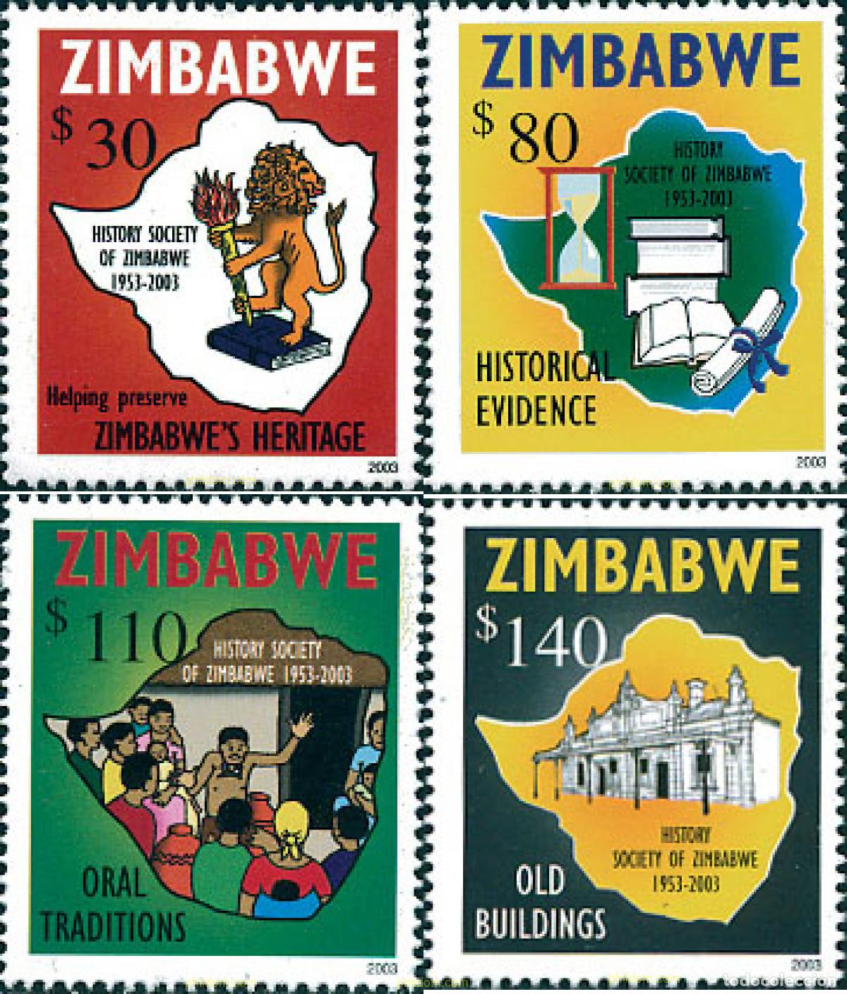 Briefmarken: 123140 MNH ZIMBABUE 2003 50 ANIVERSARIO DE LA SOCIEDAD DE HISTORIA