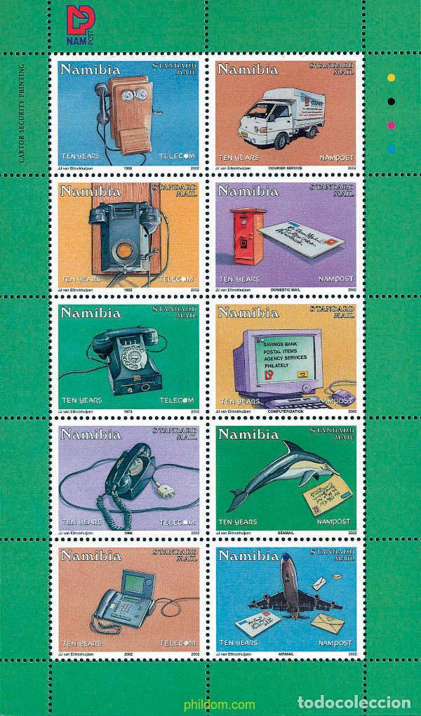 Sellos: 347046 MNH NAMIBIA 2002 10 ANIVERSARIO DEL TELECOM Y DEL NAMPOST