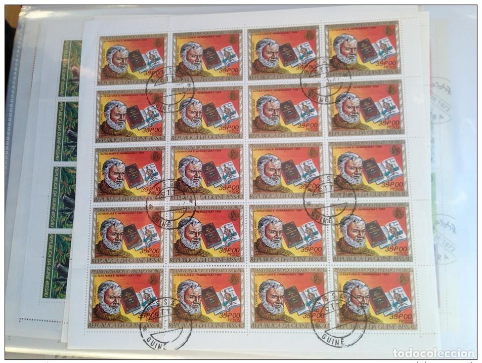 Sellos: Guinea-Bissau 1977 Ernest Hemingway/Fleming 2 hojas de 20 RARAS usadas