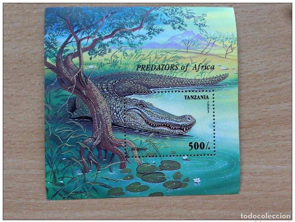Sellos: Tanzania 1995 Cocodrilo caim&aacute;n Depredadores de &Aacute;frica Krokodil 1 S/S MNH**