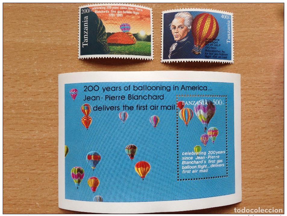 Sellos: Tanzania 1993 Blanchard Balloon 2 sellos y 1 hoja de recuerdo MNH