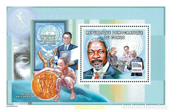 Sellos: 143357 MNH CONGO. Rep&uacute;blica democr&aacute;tica 2002 HOMENAJE A KOFI ANNAN, PREMIO NOBEL DE LA PAZ