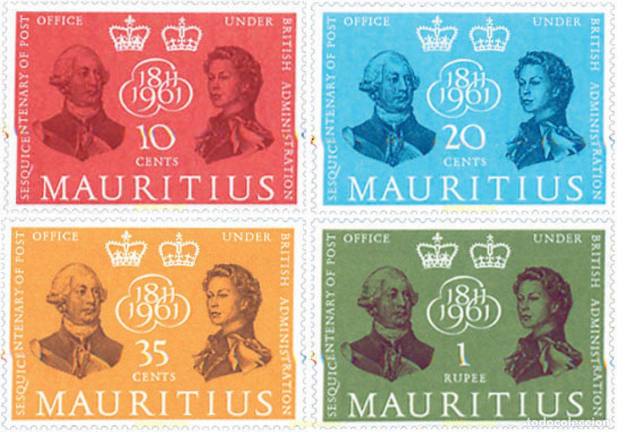 Sellos: 147881 MNH MAURICIO 1961 150 ANIVERSARIO DEL CORREO