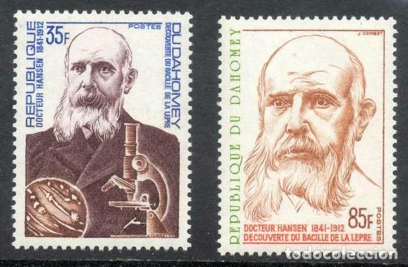 Sellos: DAHOMEY 1973 - CENTENARIO DESCUBRIMIENTO DEL BACILO DE LA LEPRA POR EL DR HANSEN - YVERT 319/320**