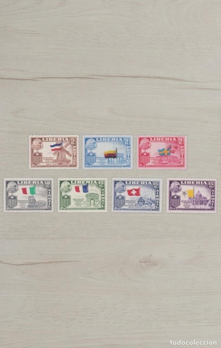 Sellos: Liberia 1956 President Tubman's European Tour COMPLETE Selection Mint 7v - Exquisite Bi-colored Flag