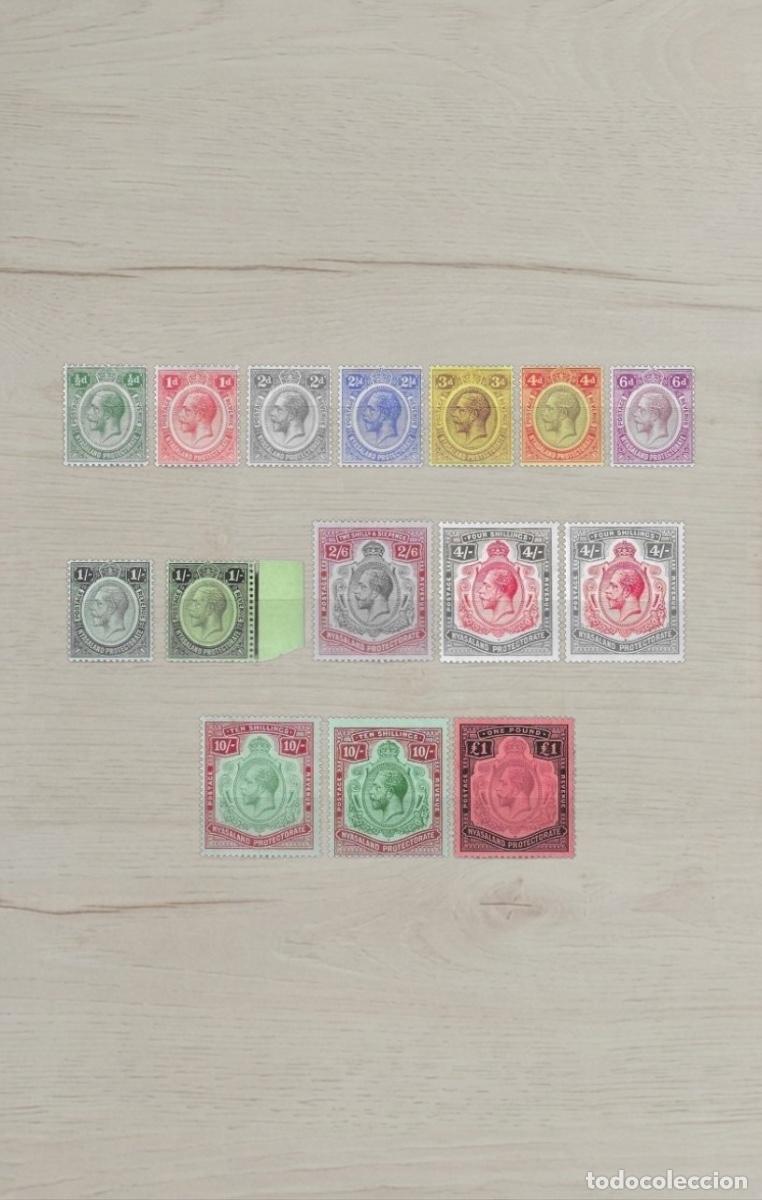 Sellos: NYASALAND 1913-1921 KGV Set &ndash; 15 Rare Stamps / High 10s & &pound;1 Top Values / Specialized Mint Selection