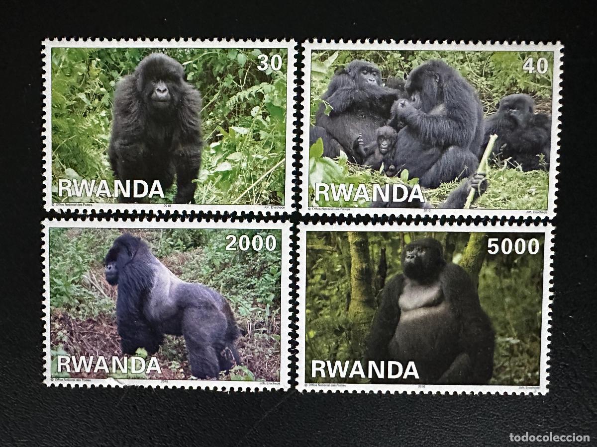 Sellos: Ruanda 2010 Mi. 1482 - 1485 Gorilas vida silvestre primates bosque tropical