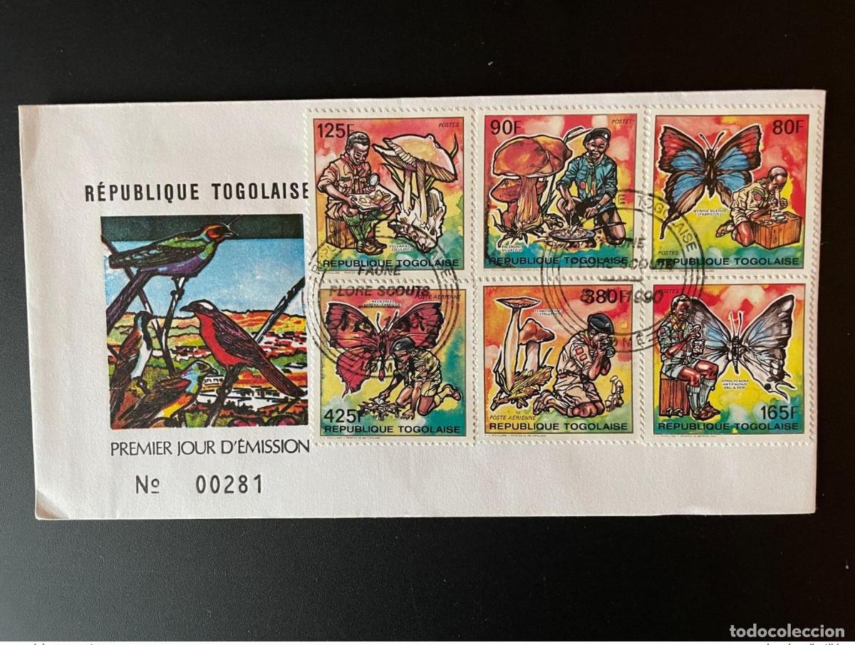 Sellos: Togo 1990 Mi. 2153 58 FDC Primer d&iacute;a Fauna Flora Scouts Hongos Mariposas P&aacute;jaros