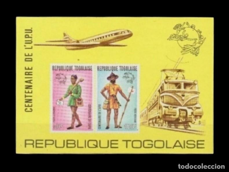 Francobolli: TOGO 1974 H. 83. Centenario de la Uni&oacute;n Postal Universal. A&eacute;rea. NUEVO - MNH
