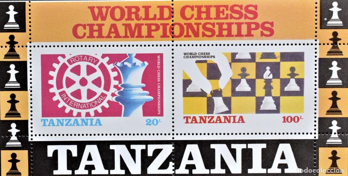 Sellos: TANZANIA 1986 SHEET MNH AJEDREZ WORLD CHESS CHAMPIONSHIPS ECHECS SCHACH XADREZ ROTARY