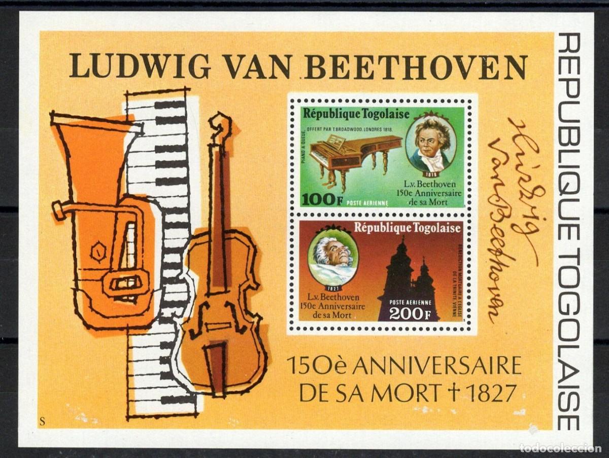 Sellos: TOGO 1977 SHEET MNH 150th LUDWIG VAN BEETHOVEN COMPOSERS COMPOSITEURS COMPOSITORES KOMPONISTEN