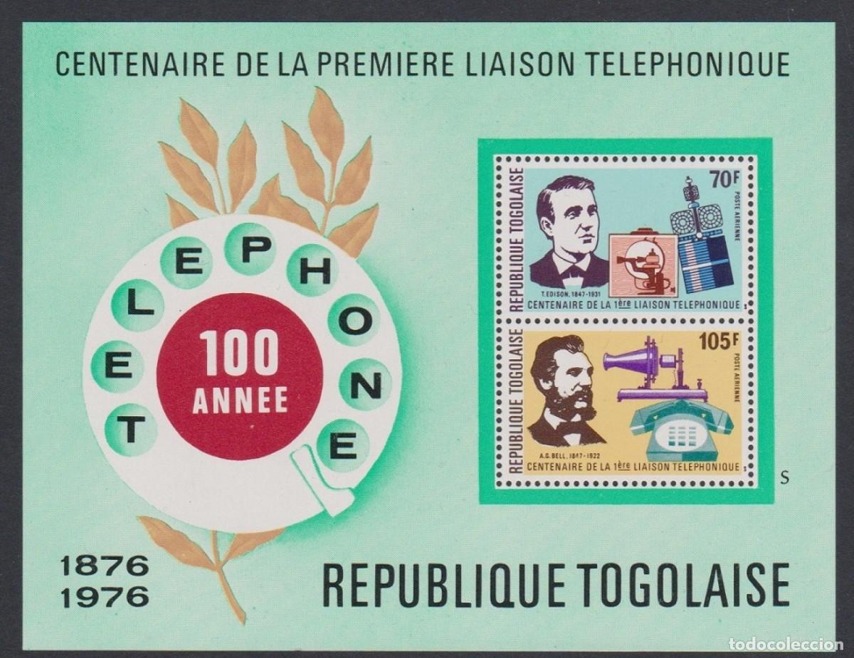 Sellos: TOGO 1976 SHEET MNH 100 A&Ntilde;OS DE LA PRIMERA CONEXION TELEFONICA THOMAS EDISON GRAHAM BELL