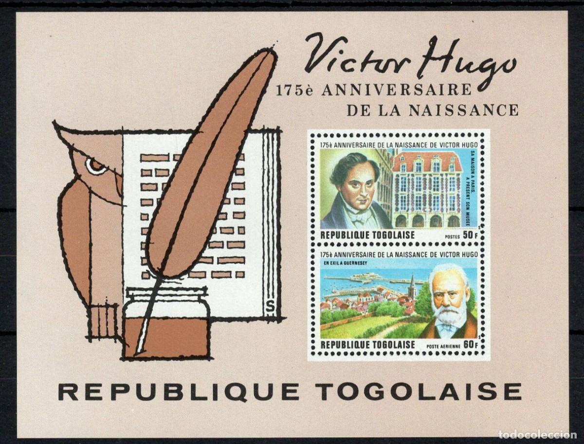 Sellos: TOGO 1977 SHEET MNH 175th ANIVERSARIO DEL NACIMIENTO DE EL POETA Y DRAMATURGO VICTOR HUGO