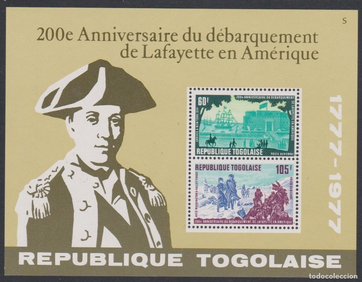 Sellos: TOGO 1977 SHEET MNH 200th ANIVERSARIO DEL DESEMBARCO DE LAFAYETTE EN AMERICA BARCOS SHIPS BOATS