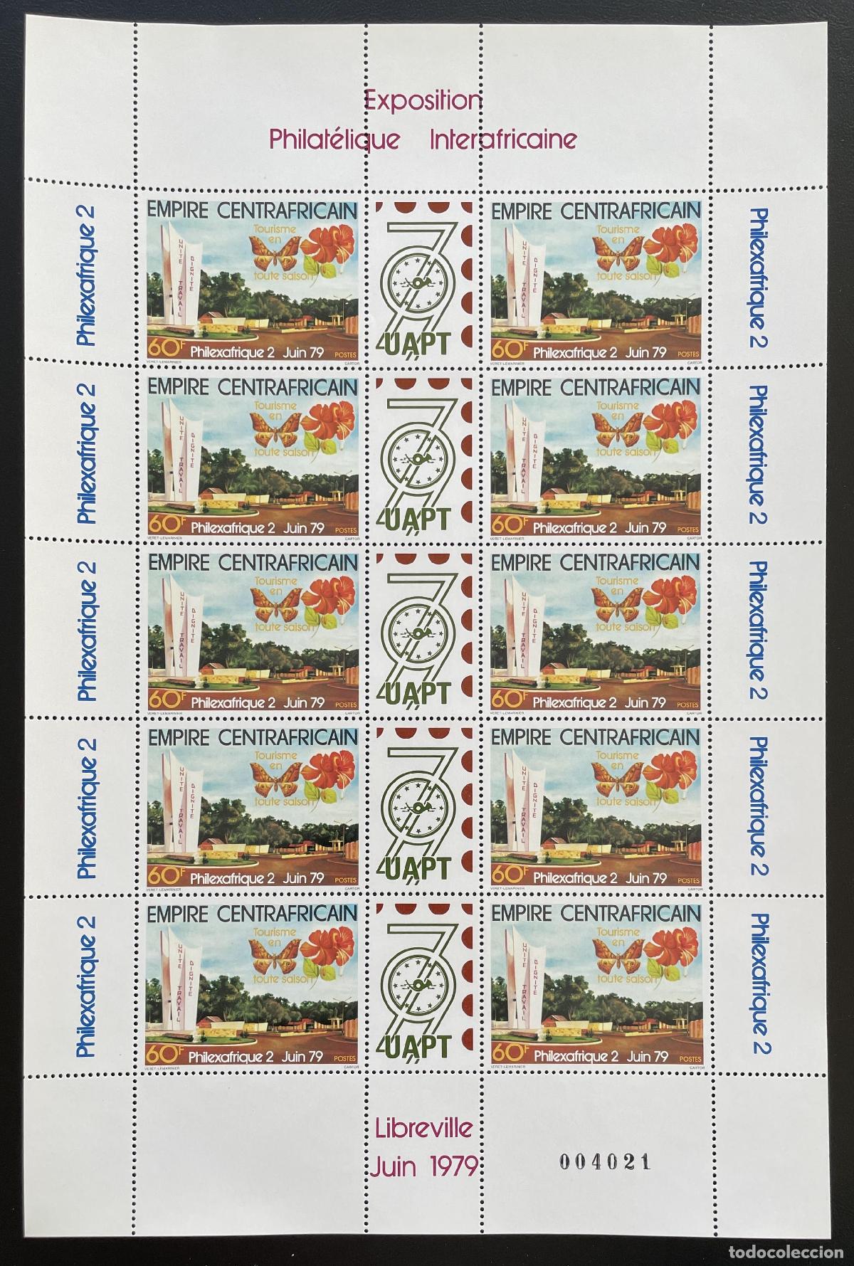 Timbres: Centroafricana 1979 YT 387A tabl&oacute;n Philexafrica turismo de mariposas