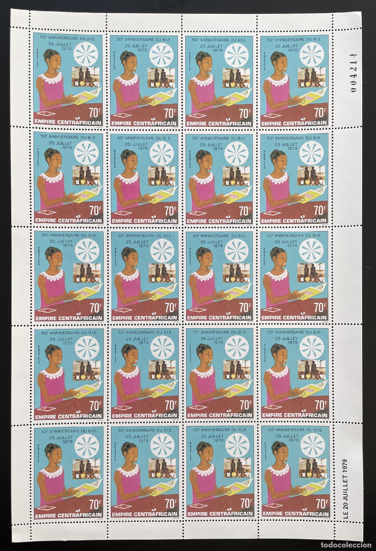 Timbres: Centroafricana 1979 YT 389 tabl&oacute;n BIE 50 aniversario educaci&oacute;n