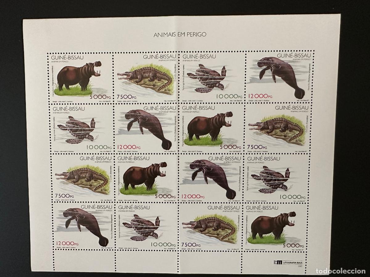 Sellos: Guinea-Bissau 1997 Fauna mam&iacute;feros amenazados hoja 16 sellos Mi. 1249 - 1251 MNH