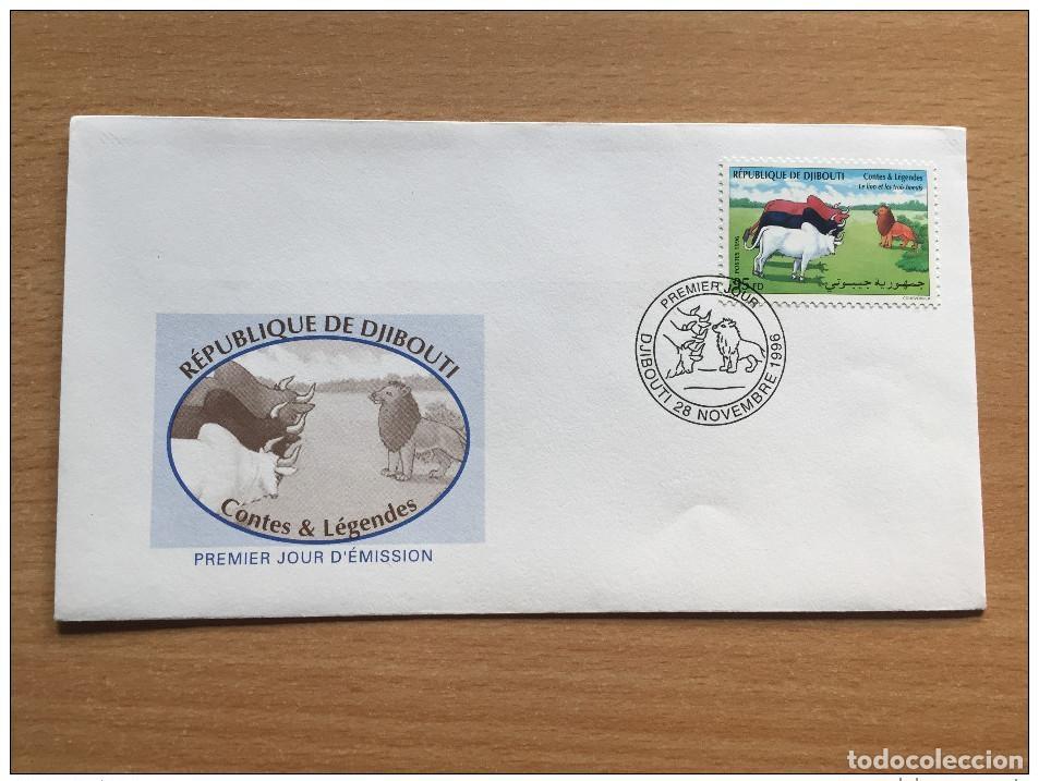 Sellos: Yibuti 1996 FDC Cuentos y leyendas El le&oacute;n los tres bueyes Fauna Mi. 627