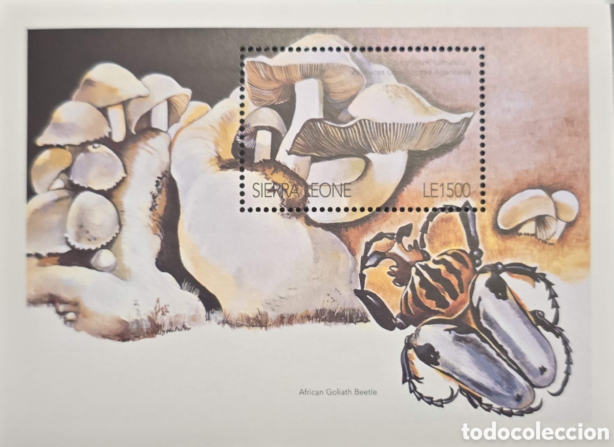Sellos: CA)Sierra Leone + 1990s + Fauna & Flora Issue + LE1500 stamp featuring African Goliath Beetle with m