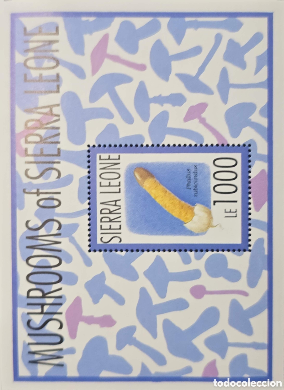 Sellos: CA)Sierra Leone + 1990s + Mushroom Issue + LE1000 stamp sheet titled &ldquo;Mushrooms of Sierra Leone,&rdquo; fe