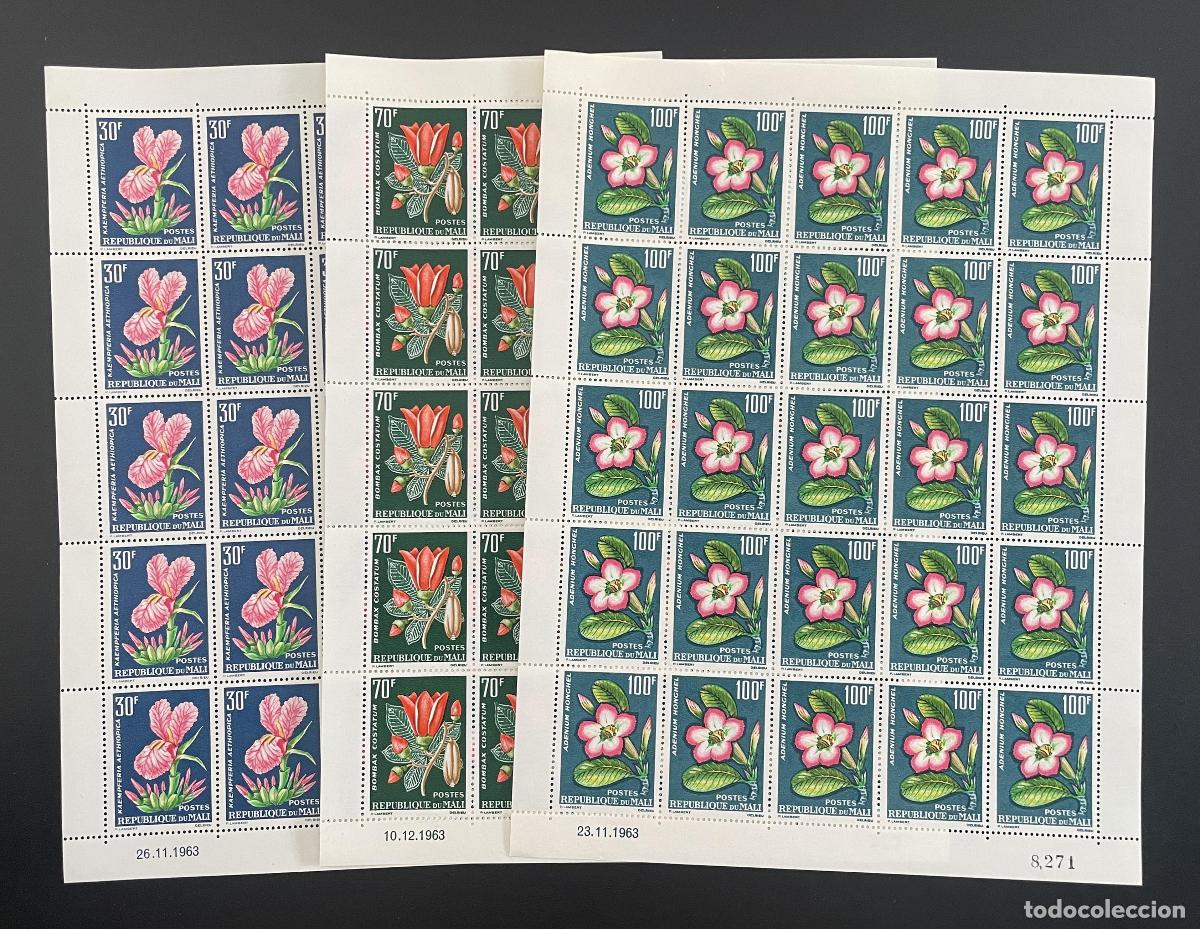 Stamps: Mali 1963 YT 57-59 tabl&oacute;n flores Kaempferia Bombax Adenium