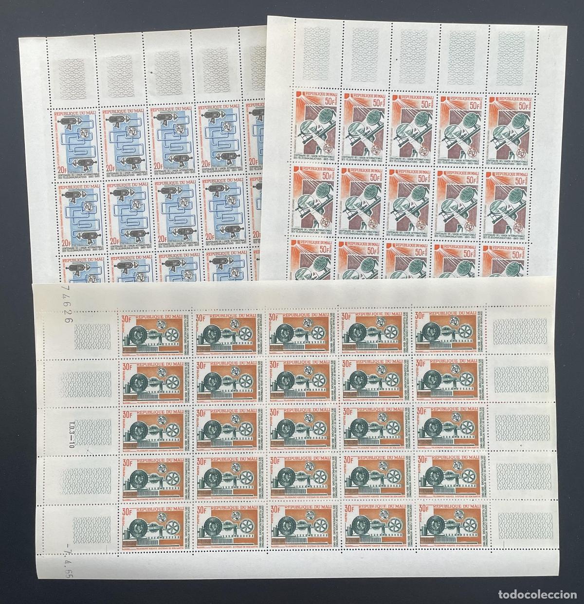 Stamps: Mali 1965 YT 76-78 bloque centenario UIT telecomunicaciones sat&eacute;lite