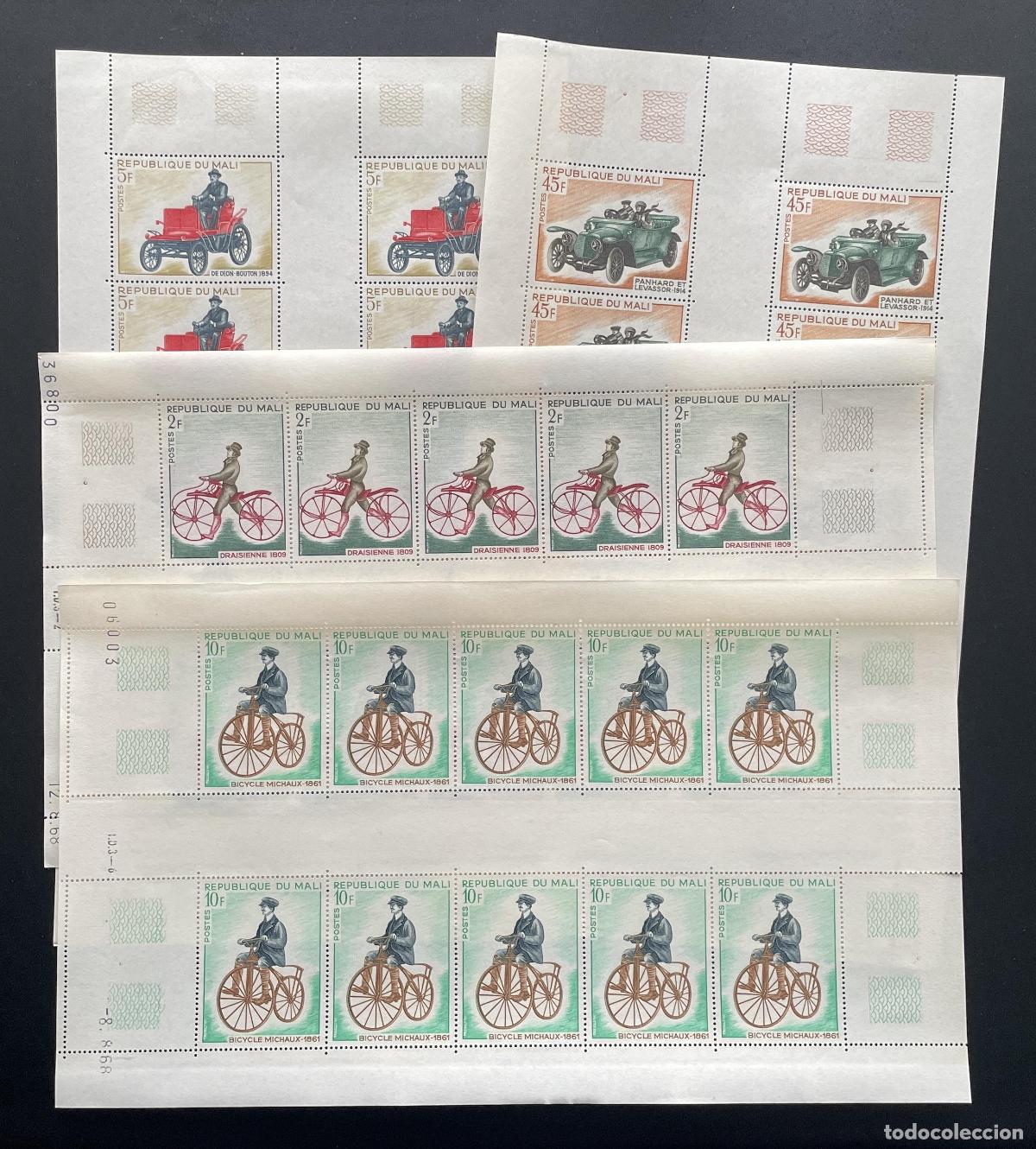 Stamps: Mali 1968 YT 111-114 tabl&oacute;n draisiana bicicleta Michaux autom&oacute;viles