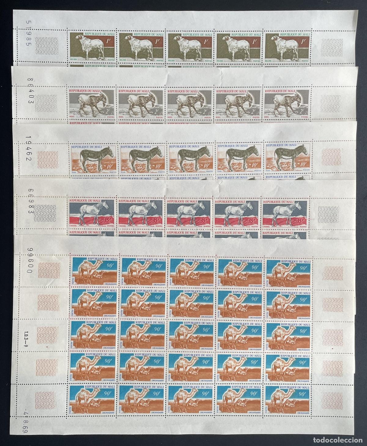 Stamps: Mali 1969 YT 124-128 tabl&oacute;n carnero cabra burro caballo dromedario