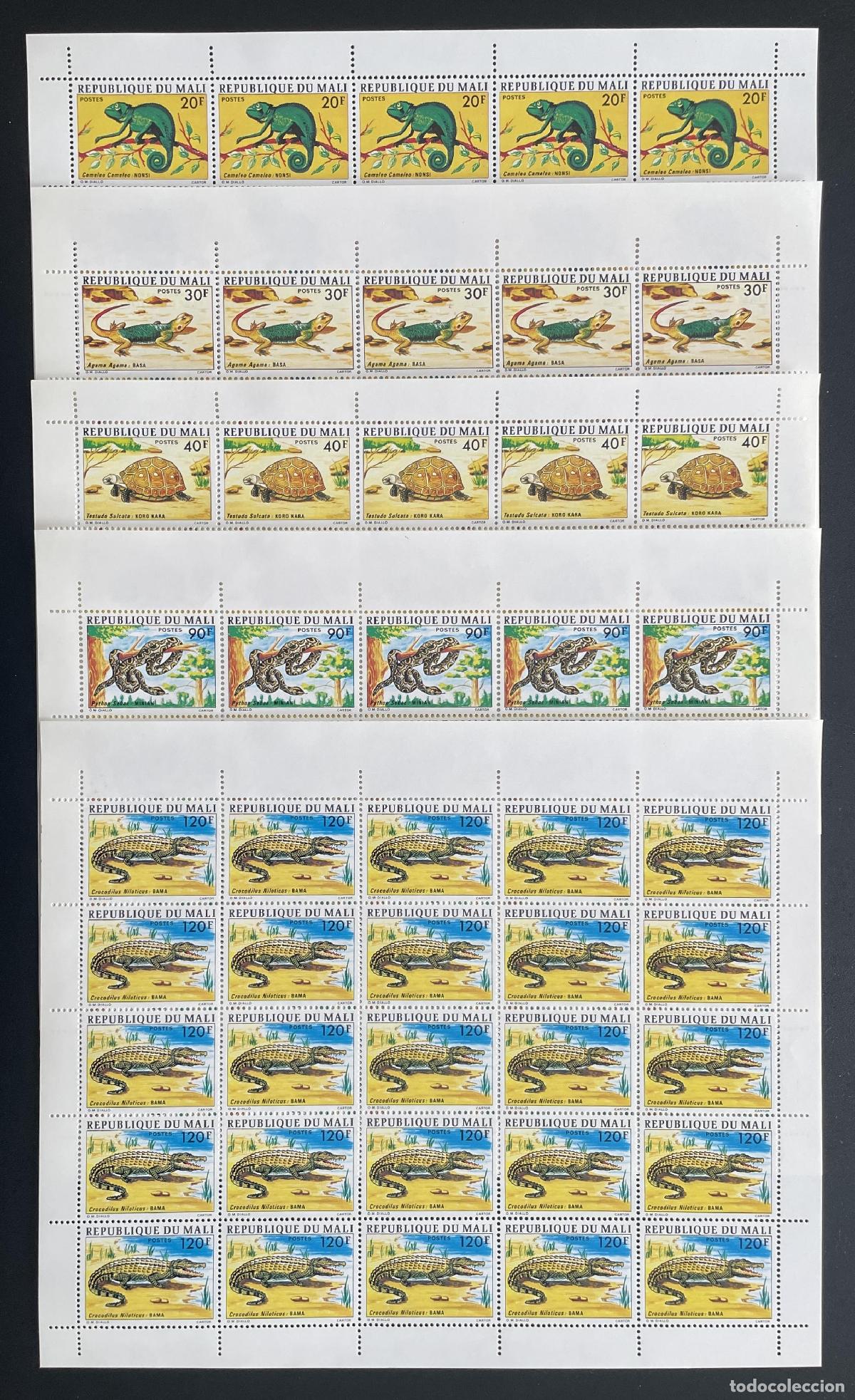 Sellos: Mali 1976 YT 252-256 reptiles camale&oacute;n tortuga pit&oacute;n cocodrilo serpiente