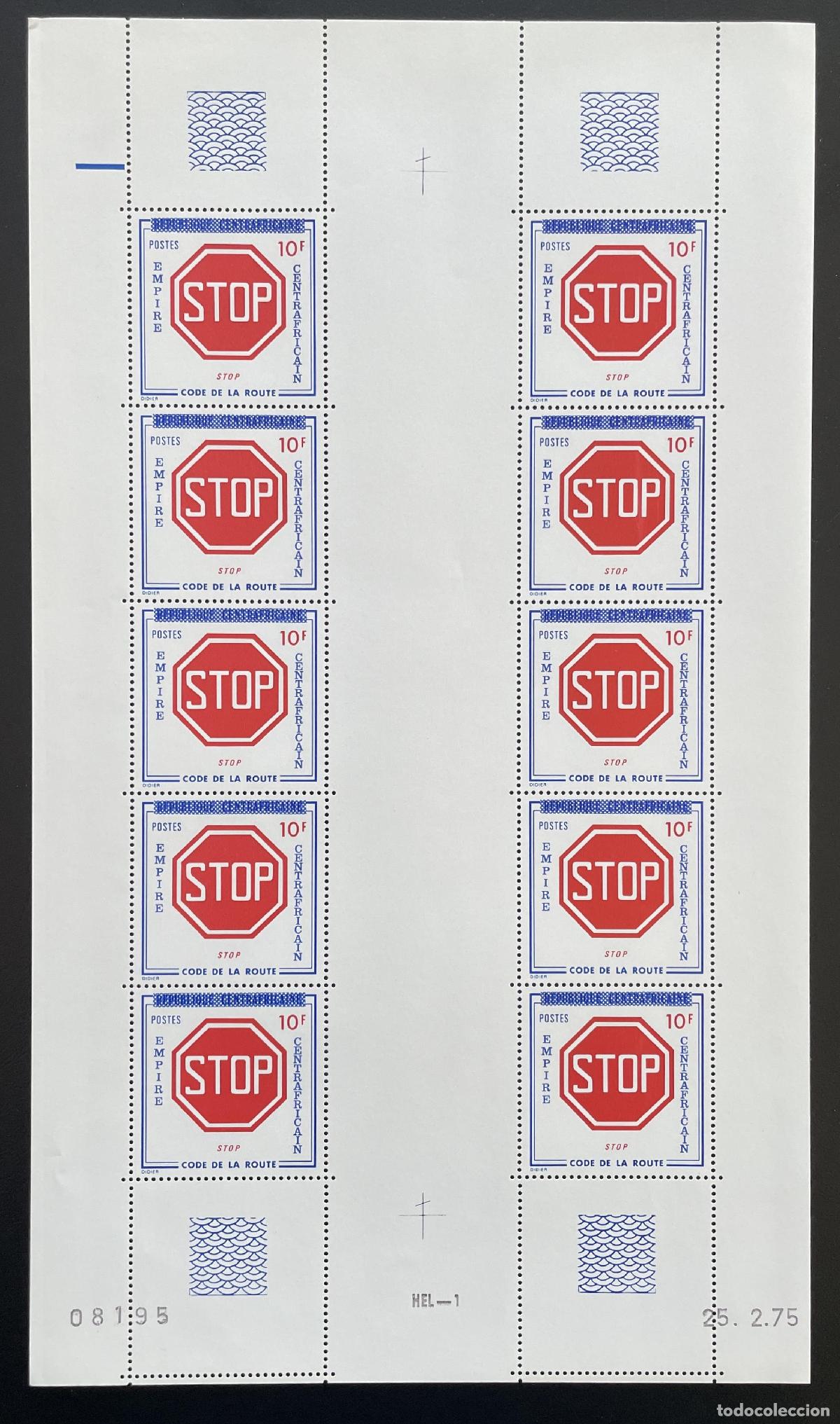 Stamps: Centroafricano 1977 YT 270 sobrecargado tabl&oacute;n STOP c&oacute;digo de tr&aacute;fico seguridad vial