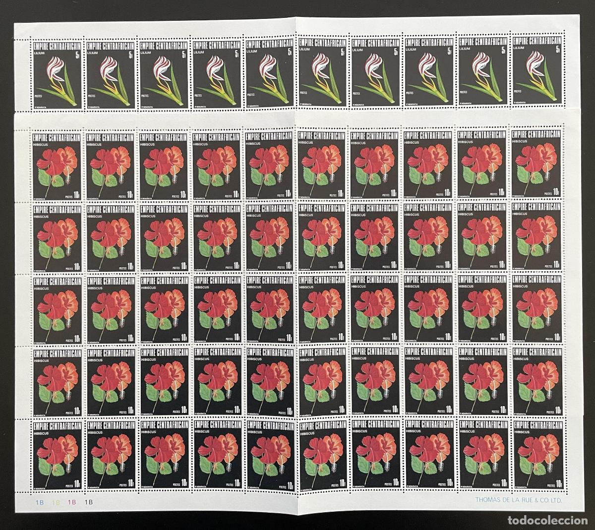 Sellos: Centroafricana 1977 YT 310-311 flores de tabl&oacute;n hibisco flora bot&aacute;nica