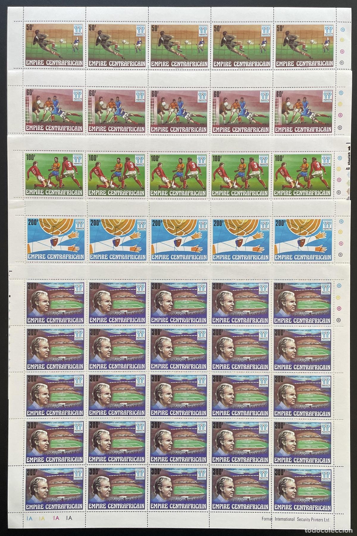 Sellos: F&uacute;tbol de tabl&oacute;n centroafricano 1977 YT 315-319 Copa Mundial la FIFA 1978