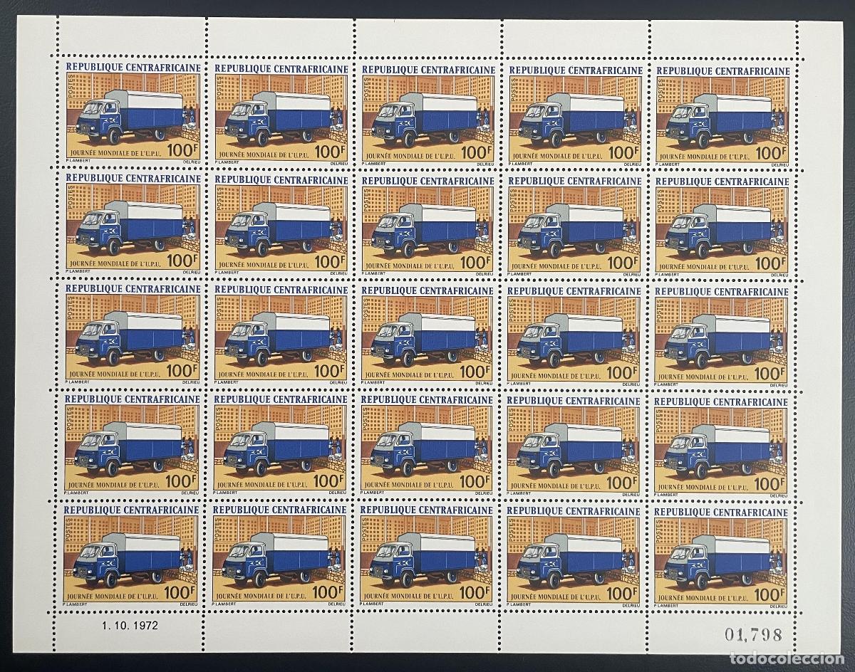 Sellos: Cami&oacute;n postal centroafricano 1972 YT 184 tablones (UPU) D&iacute;a Mundial del Transporte