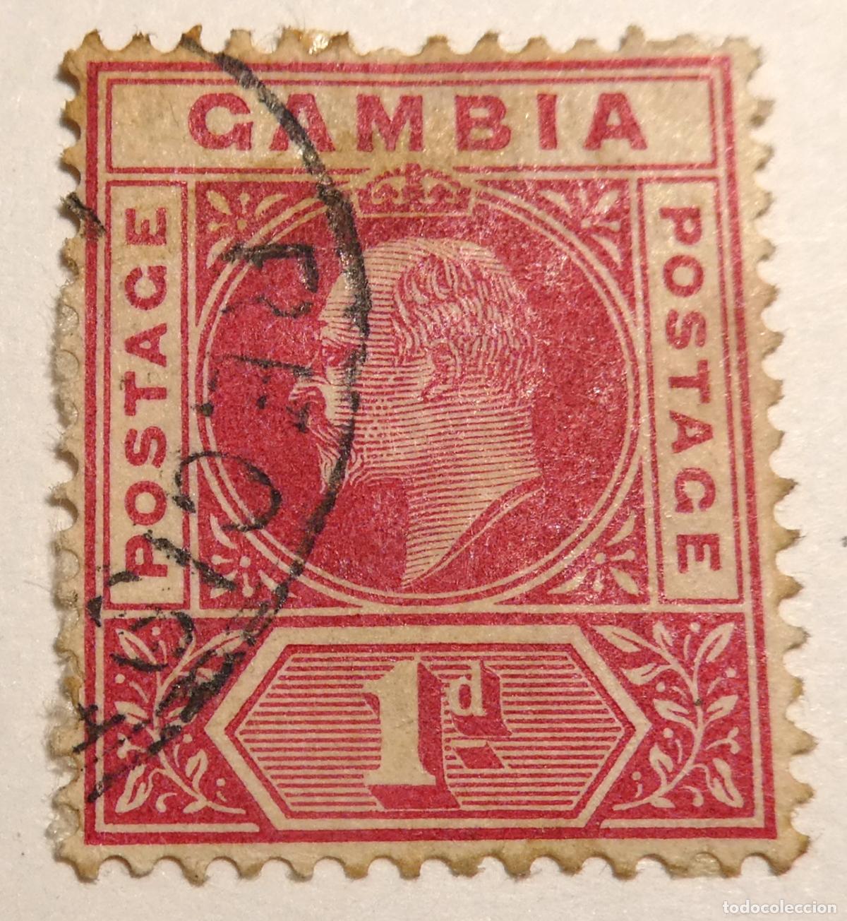 Sellos: Sello postal de Gambia 1 Penique 1909, Rey Eduardo VII