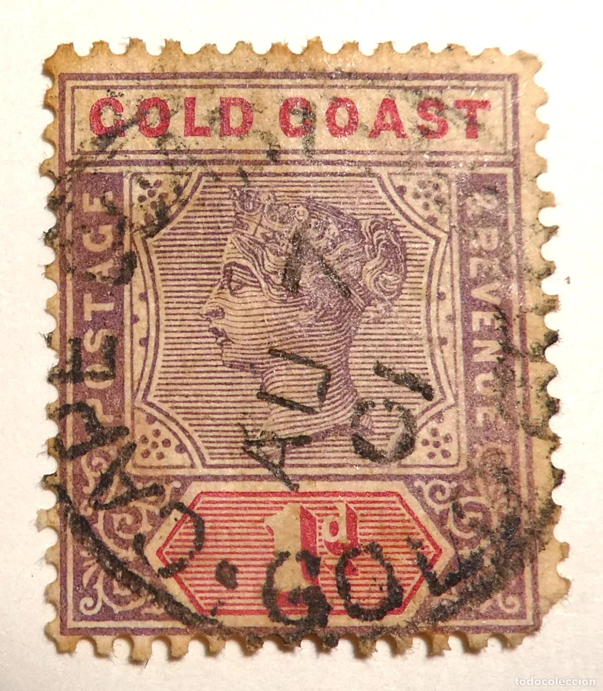 Sellos: Sello postal de Costa de Oro (actual Ghana) 1 Penique 1890 Reina Victoria