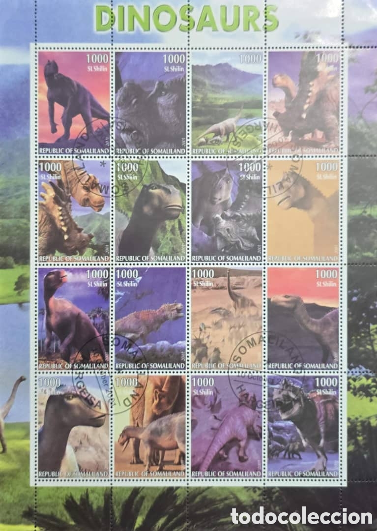 Sellos: CA) Somaliland. 2001. Dinosaurs. Sheet of stamps. Shilin with several prehistoric species in colorfu